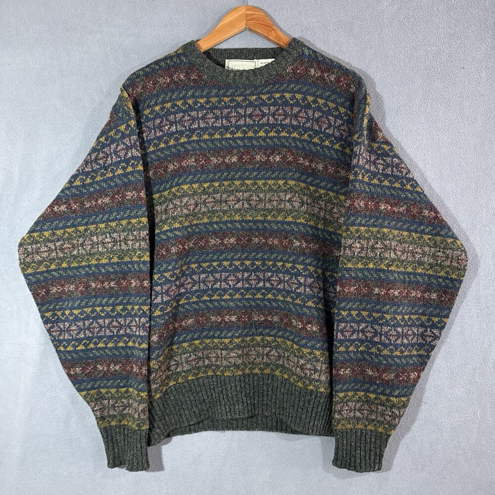 VTG Christopher Hayes 100% Shetland Wool Aztec Striped Sweater Scotland Size M